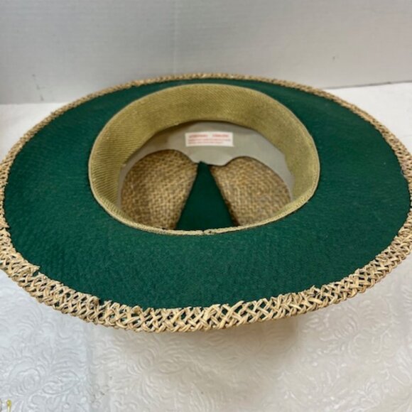 Dorfman Pacific Co Natural Fiber Straw Fedora Sun Hat w/Green Band - Picture 4 of 12